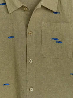 Broderad Skjorta I Linne Och Bomull