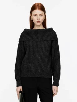 Ribbad Off Shoulder-tröja