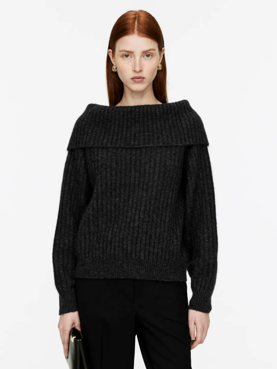 Ribbad Off Shoulder-tröja