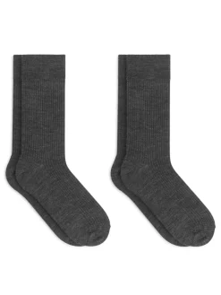 Ribbade Strumpor I Ullblandning, 2-pack
